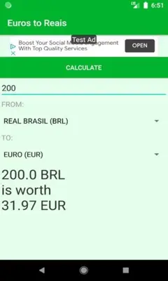 Euros to Reais currency converter android App screenshot 0