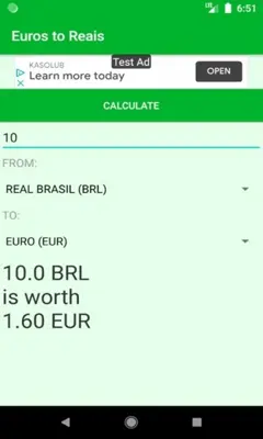 Euros to Reais currency converter android App screenshot 1